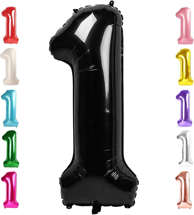 1 Balloon Numbers Birthday Decorations, 40In Black Balloons by Mluchee