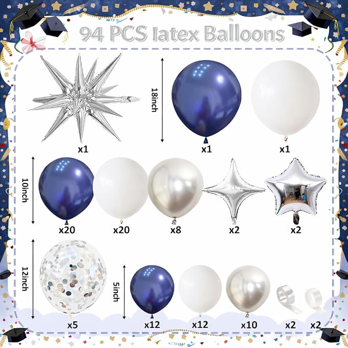 Blue Silver Balloon Garland Arch Kit, Metallic Silver Confetti Balloons Star - Image 2