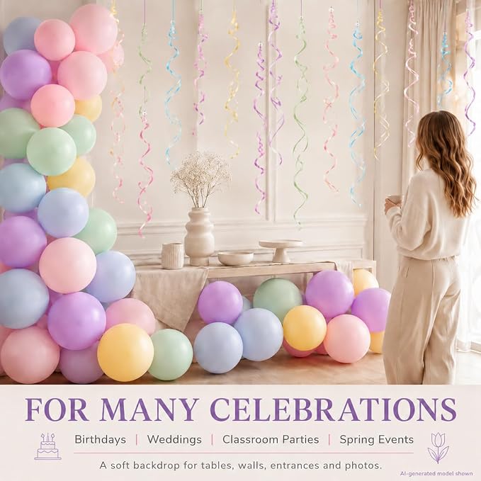 Pastel Party Decorations, matte pastel balloons and glue dots create soft - Image 4