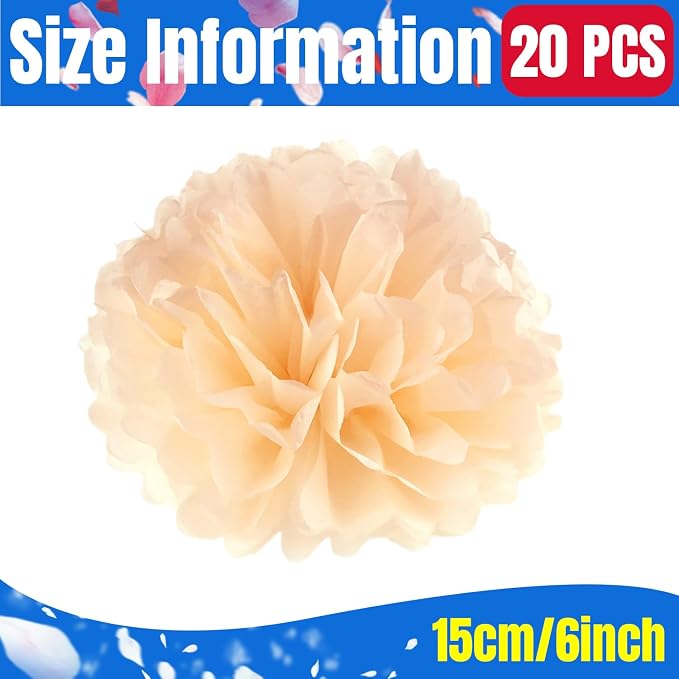 Qimoo 20pcs Peach Paper Pom Poms Decorations, DIY Decorative Tissue Paper - Image 2