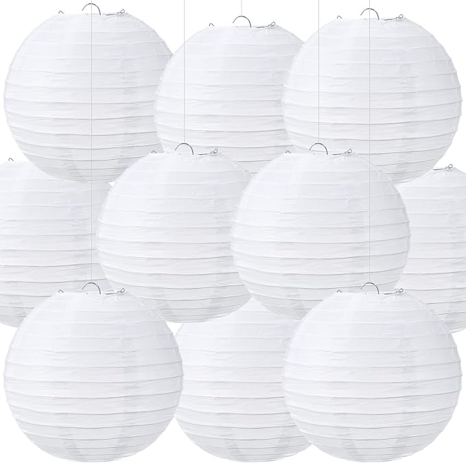 Treela 10 Pack White Chinese Japanese Paper Lanterns Decorative Hanging Round by Treela