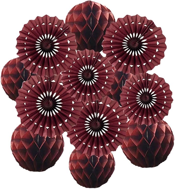 12pcs 6''8'' Honeycomb Balls Tissue Paper Fans Burgundy Honeycomb Ball Fans | by Yangeey