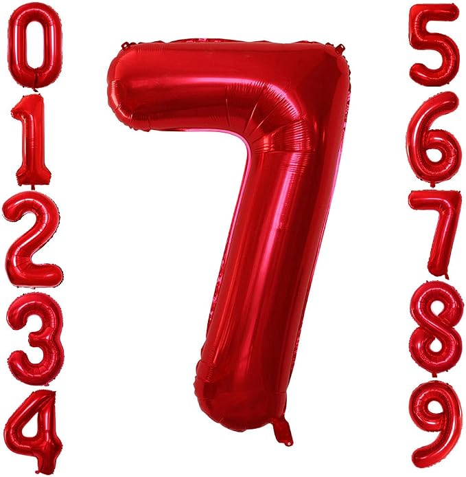 Red Foil Balloons Number 7, Huge Number Balloons by GOER