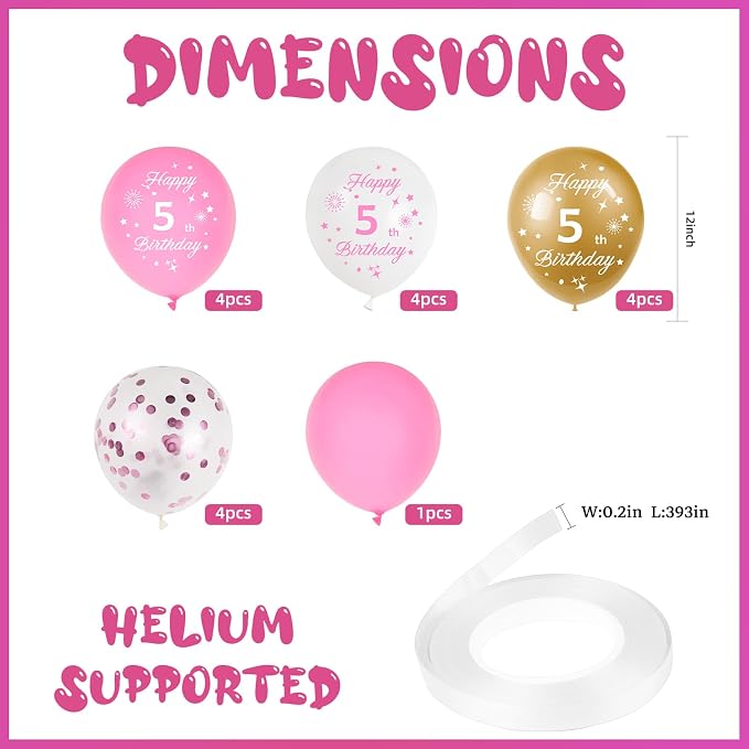Pink Gold 6th Birthday Balloons - Image 2