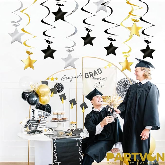 Gold Black Silver Star Hanging Swirl Decorations - Image 2