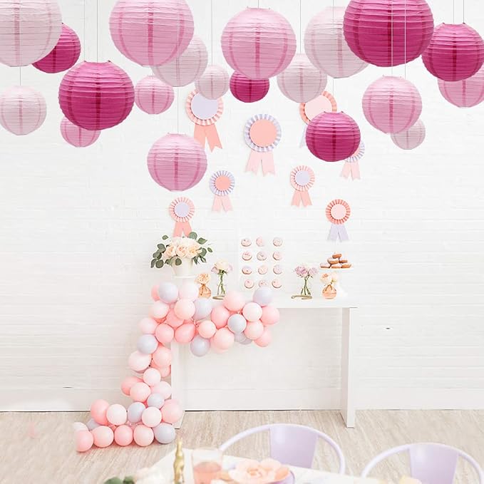 Pink Round Chinese Paper Lanterns Decorative - Image 6