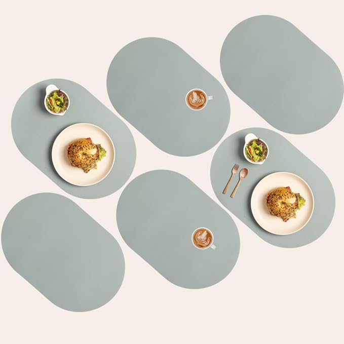 Mint Green Oval Silicone Placemats Set of 6 – Heat Resistant, Waterproof by Unknown
