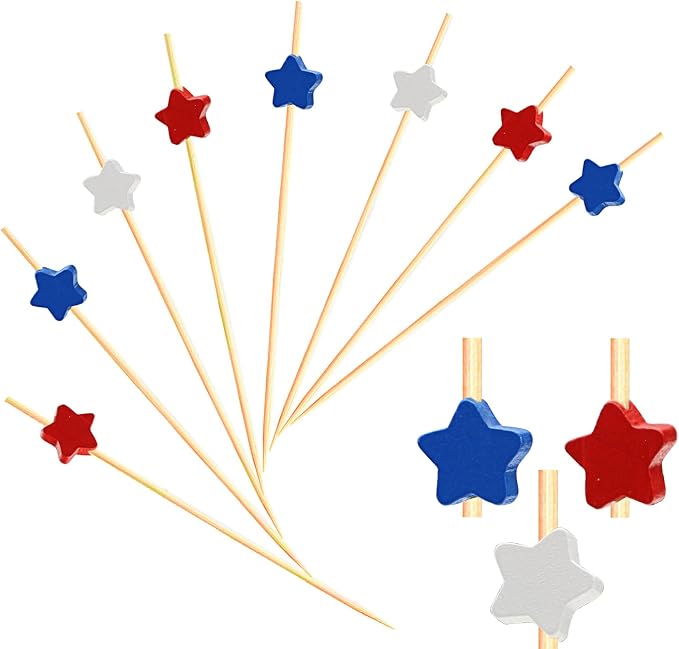 100pcs Red White Blue Star Cocktail Picks Fruit Sticks Food Toothpicks Sandwich by Crafterlife