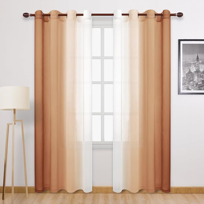 DWCN Fall Faux Linen Ombre Sheer Curtains by DWCN