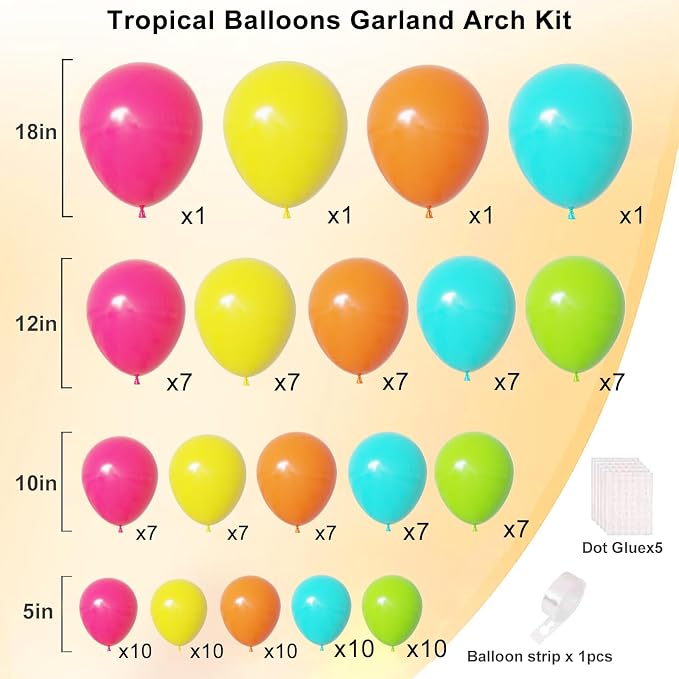 Tropical Balloons Arch Kit, Hawaiian Party Balloons | Hot Pink Orange Teal - Image 2