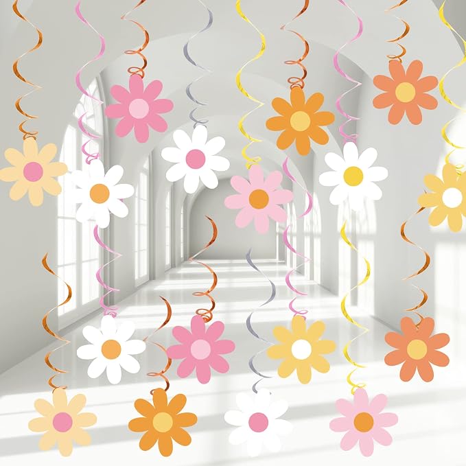 60pcs Daisy Flower Hanging Swirls Colorful Daisy Foil Swirls Ceiling Hanging by ZOIIWA