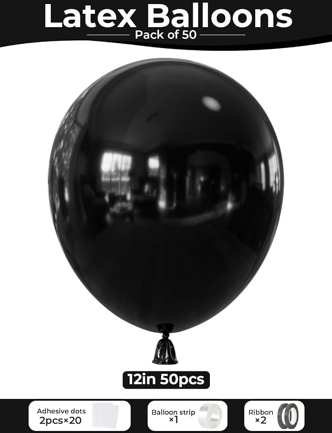 Black Balloons 50 Pcs 12 Inch Black Latex Balloons, Photo Backdrop | Black - Image 4
