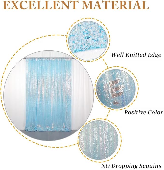 ShinyBeauty Sequin Backdrop 8X10Ft Iridescent Blue Backdrop Curtain - Image 5
