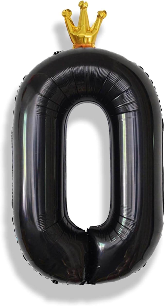 Crown Black Number 0 Balloons for Girls, 40 Inch Foil Large, Crown 0-9 Set by Isndare