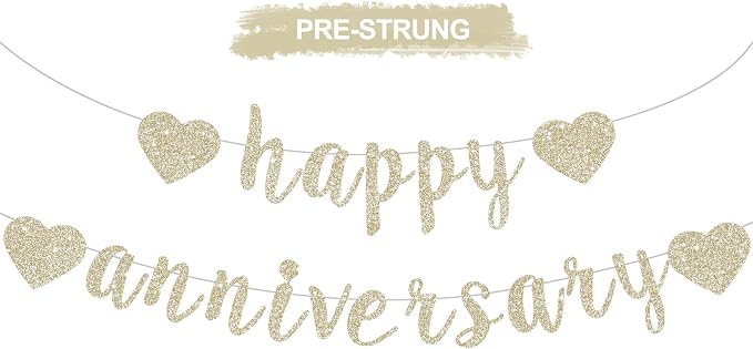 BEISHIDA Glitter Pre-Strung Champagne Happy Anniversary Banner Decoration | NO by Beishida