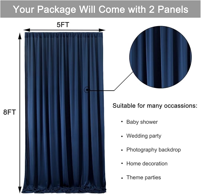 10 ft x 8 ft Wrinkle Free Navy Blue Backdrop Curtain - Image 5