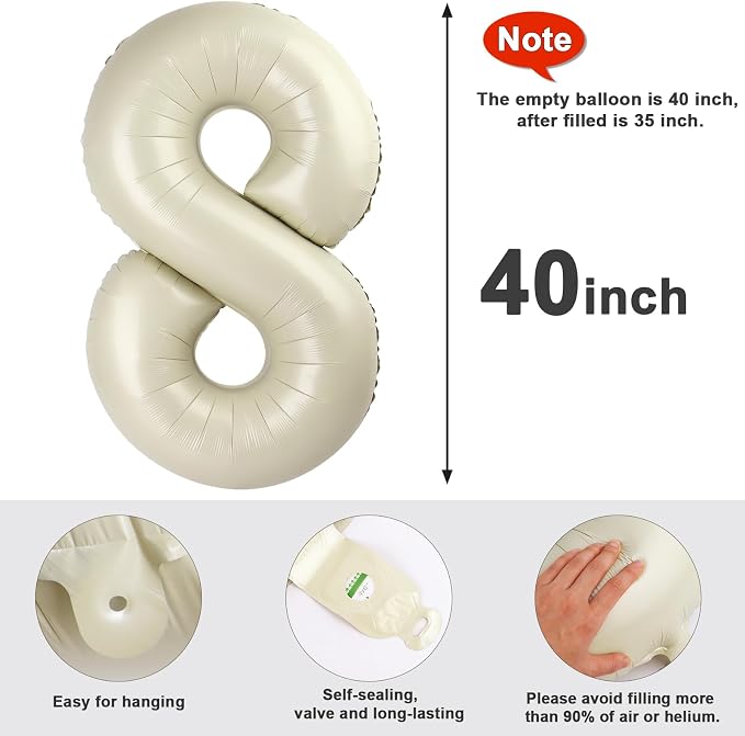 8 Balloon Numbers Birthday Decorations, 40In Cream Balloons - Image 5