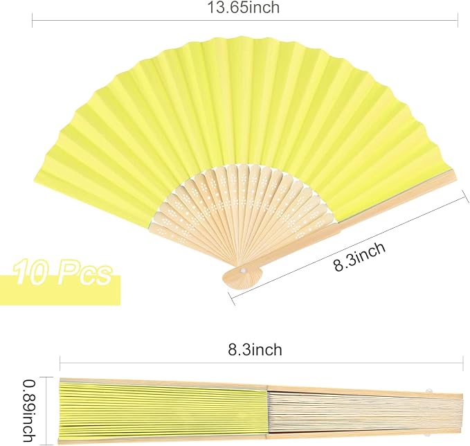 FEPITO 20 Pieces Handheld Yellow Paper Fan Paper Folding Fans - Image 2