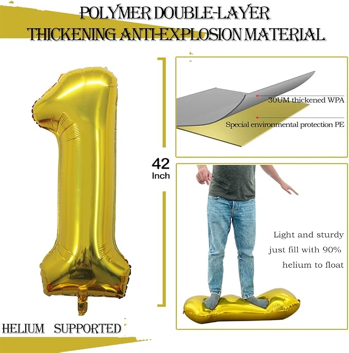 Gold Foil Balloons Number 1, Huge Number Balloons - Image 3