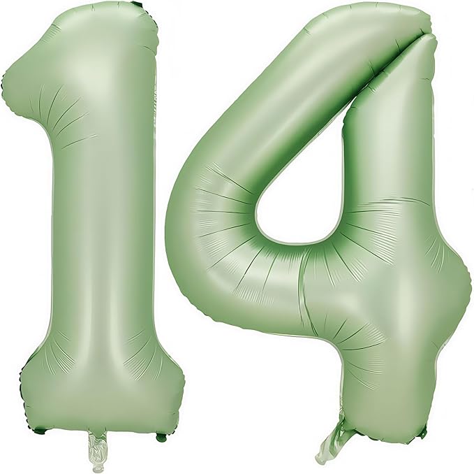 Sage Green Number 14 Balloon, 14 Balloon by BBPOOL