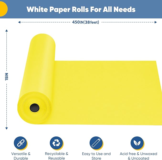 Yellow Wrapping Paper Craft Paper Kraft Paper Roll 15"x450", Bulletin Board Paper, Arts & Crafts, Gift Wrapping Packing Painting Drawing Paint Easel Poster Chart Decorative Paper, Kids Art Supplies