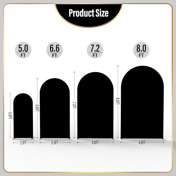 LEBENGURU Upgraded 5FT Wedding Arch Cover, Black Spandex Fitted Arch Backdrop Cover, Round Top Chiara Stand Covers for Birthday Party Baby Shower Banquet Balloon Décor