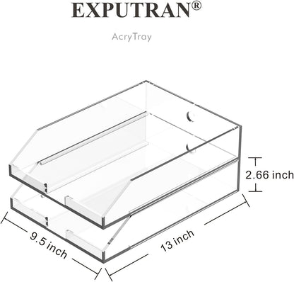 (2pcs Pack) Stackable Clear Acrylic Paper Trays, Desk File Organizer, A4 Paper Holder, Letter Tray