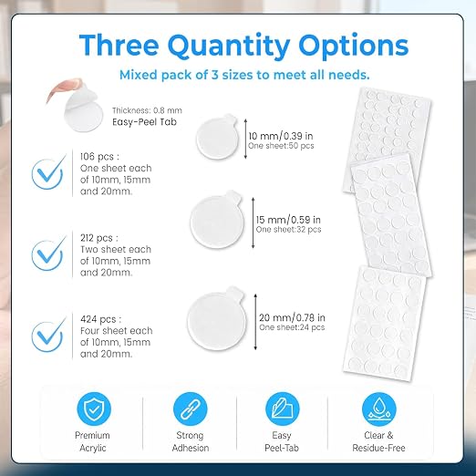 Sticky Dots 3 Size Mix Double Sided Sticky Dots Easy Peel Tabs No Damage - Image 2