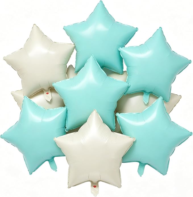 Pastel Blue Sand White Star Balloons 18 Inch by VHUWE