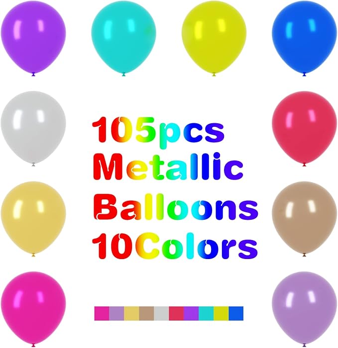 Voircoloria 105pcs Metallic Chrome Party Latex Balloons, 12inch | - Image 2