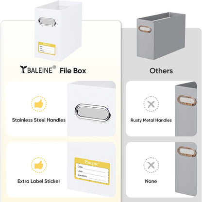 BALEINE File Organizer Box, Cardboard File Folder Organizer with Handle for Letter Size, Portable Collapsible Hanging Filing Box for Home Office Document Storage (2 Pack, White)