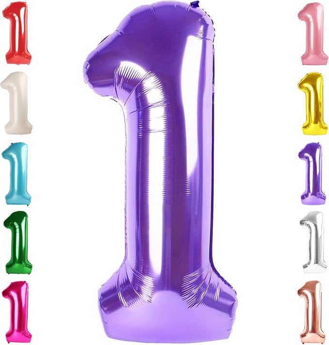 1 Balloon Numbers Birthday Decorations, 40In Purple Balloons by Mluchee