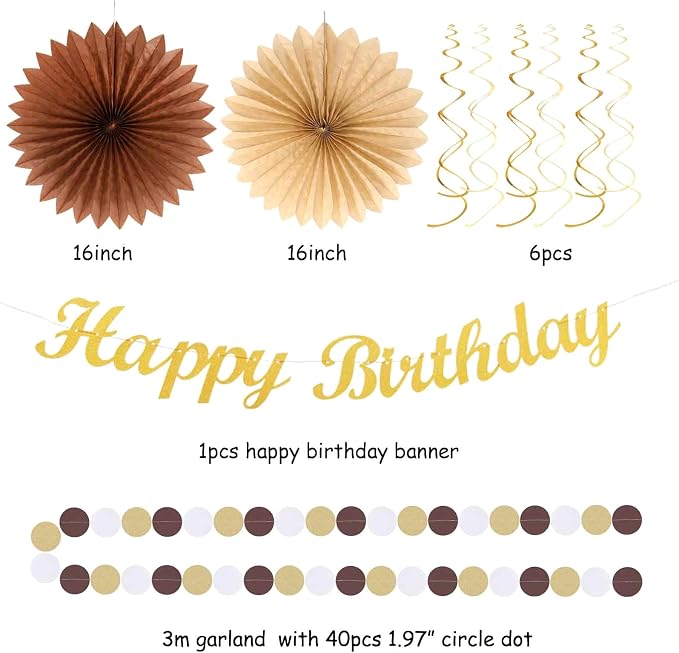 White-Brown Champagne-Gold Boho Birthday Party-Decorations - Image 3