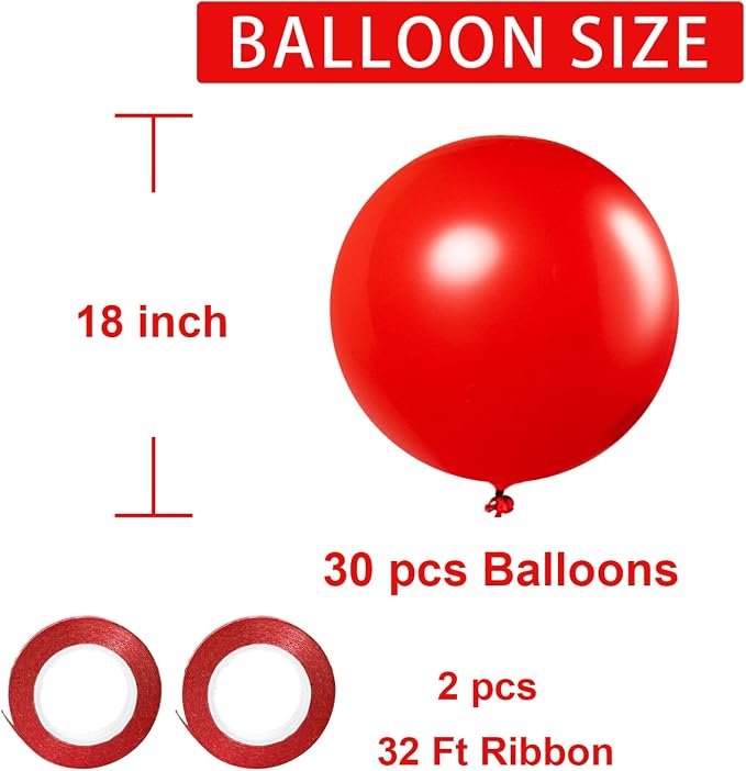 Red Balloons Red Birthday Decorations 30 Pack 18 inch Round Latex Balloons - Image 2