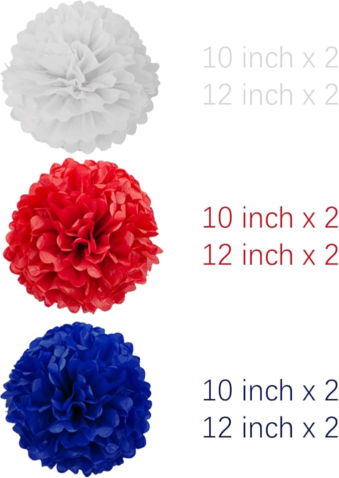 Red White and Blue Tissue Pom Poms Paper Kit DIY Decorative Flowers Ball - Image 3