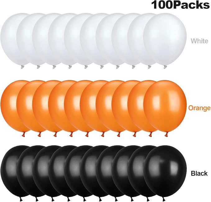 TecUnite 100 Pcs Halloween Balloons Orange Black White Set Decor, 13 Inch | - Image 6