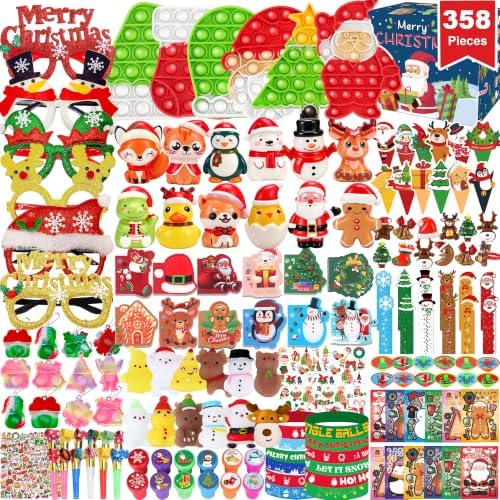 358PCS Christmas Party Favors Supplies Decoration, Goodie Bag Pinata Stocking Stuffers Bulk, Treasure Box Toy for Classroom Rewards, Advent Calendar Stuff Filler, Carnival Prizes, Xmas Birthday Gifts by Unknown