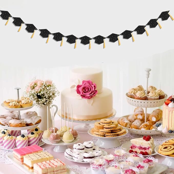 Graduation Decoration Banners 2026 Black Glitter Graduation Hats Banners | - Image 2