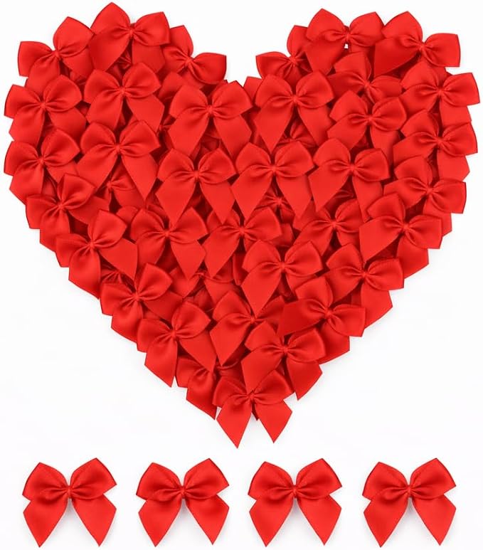 100 Mini Satin Bows with Adhesive Dots, Small Decorative Ribbon Bows by GAJILON