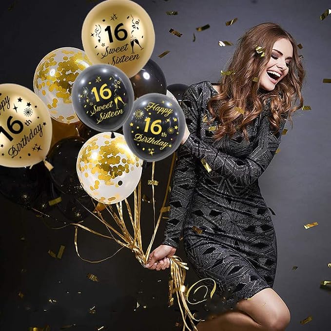 Black Gold 10th Birthday Balloons Pack of 15 Boys Girls Happy 10th Birthday - Image 5
