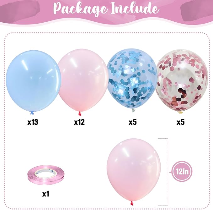 Pink and Blue Balloons Set, 35 Pack Pastel Pale Blue Pink Confetti Latex - Image 2