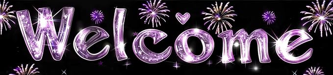 BlissYard Black Glitter Purple Banner Fireworks Love Decor 78 x 17 Inch | - Image 6