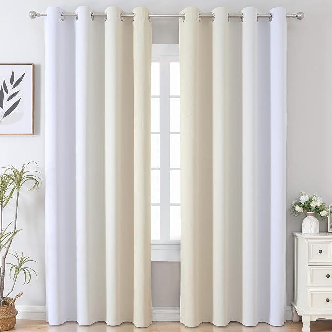Beige and Greyish White Blackout Curtains - Image 2