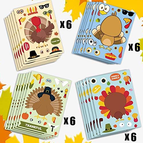 Thanksgiving Stickers for Kids, 24 Sheets Make a Turkey Face Sticker Gifts - Image 3