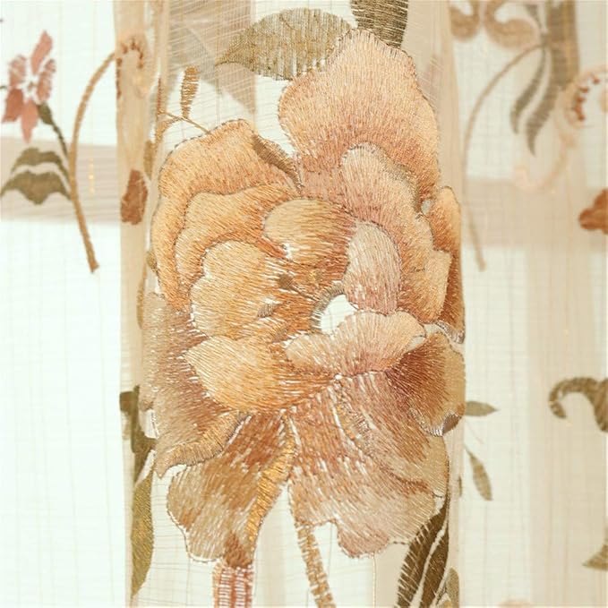 1 Panel European Embroidered Floral Sheer Curtain Rod Pocket Top | Royal - Image 8