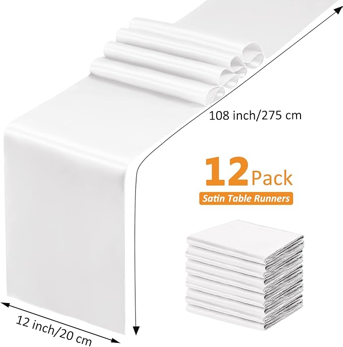 SiinvdaBZX 12 Pcs White Satin Table Runner 12 x 108 inches Long | Bright Smooth - Image 4