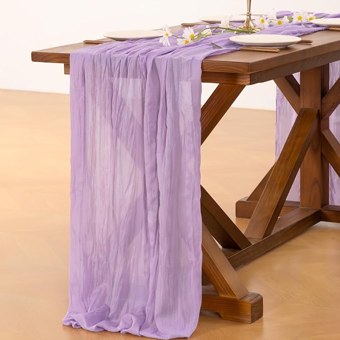Cheesecloth Table Runner Summer Boho Wedding Birthday Party Home Decor | Lilac - Image 5
