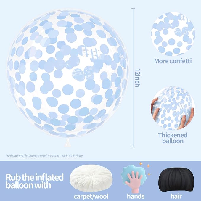 VHUWE Baby Blue Confetti Balloons 25 Pcs, 12 Inch Thickened Clear Latex Balloon - Image 2