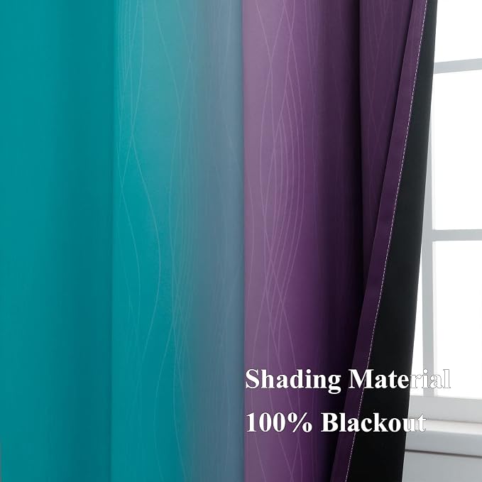 Ombre Purple Blackout Curtains 96 Inches Long, Teal Curtains - Image 5