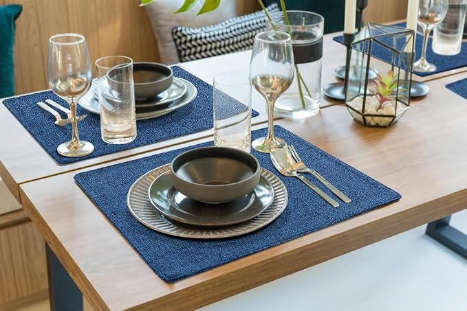 Faux Cotton Linen Placemats Set of 6, Cloth Washable Farmhouse Dining Table Mats - Image 8
